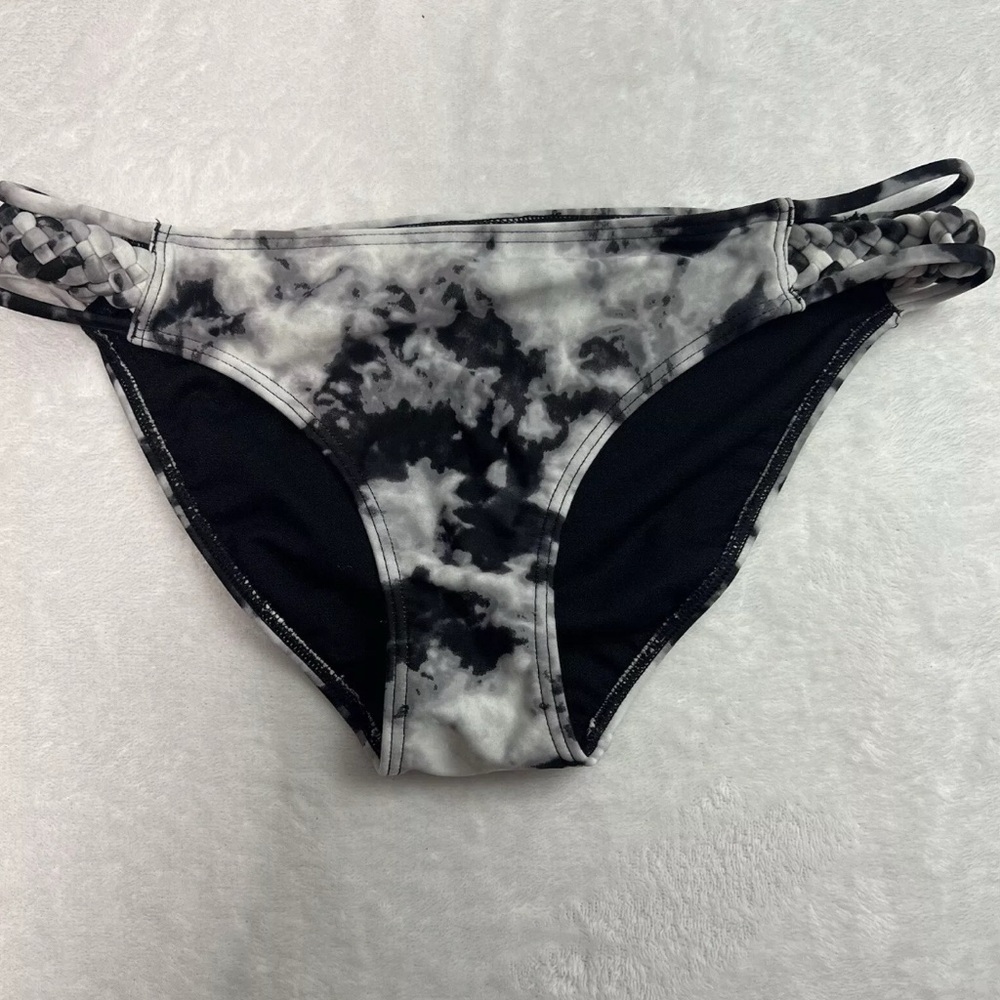 Hollister Swim Bikini Bottom Black White Grey Marbled Braided Side Size M